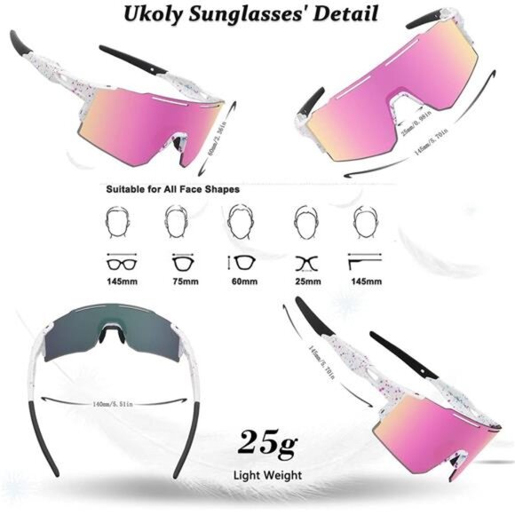 Cycling Sunglasses for Men Women with 3 Interchangeable Lenses, Polarized Sports - Picture 5 of 7